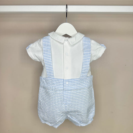 Baby Boys Blue Check Shortie Romper