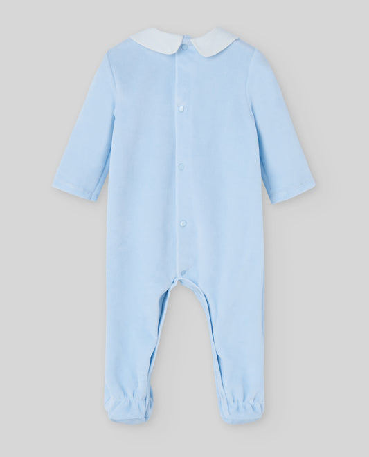 Blue Velour Babygrow with Collar