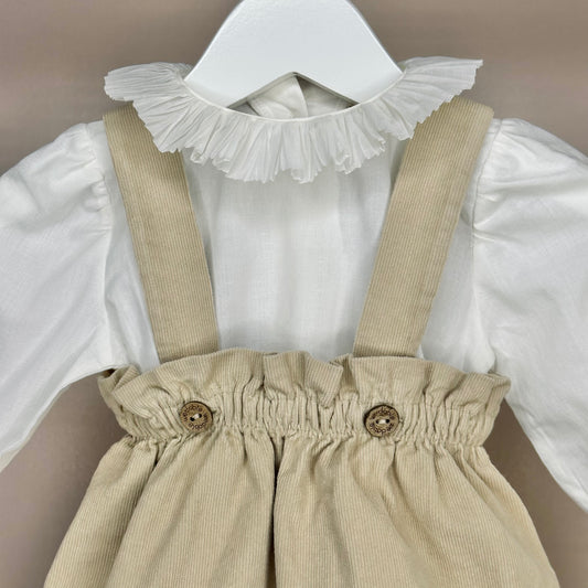 Beige Corduroy Romper & Shirt Set
