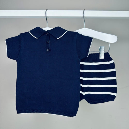 Navy Knitted Polo Set