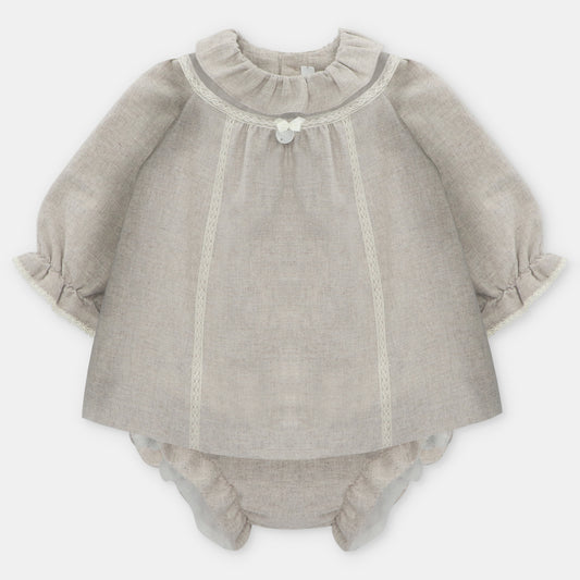 Beige Woven Cotton Pant Set
