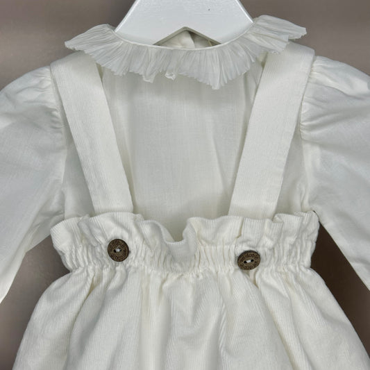 Cream Corduroy Romper & Shirt Set