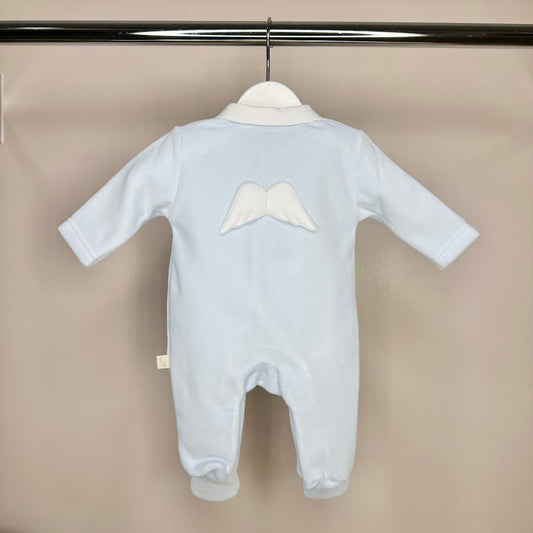 Blue Velour Angel Wing Babygrow