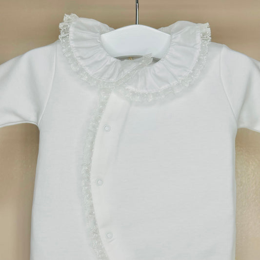 White Cotton Babygrow With Lace