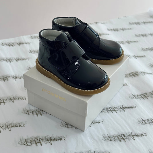 Navy Patent Velcro Boots