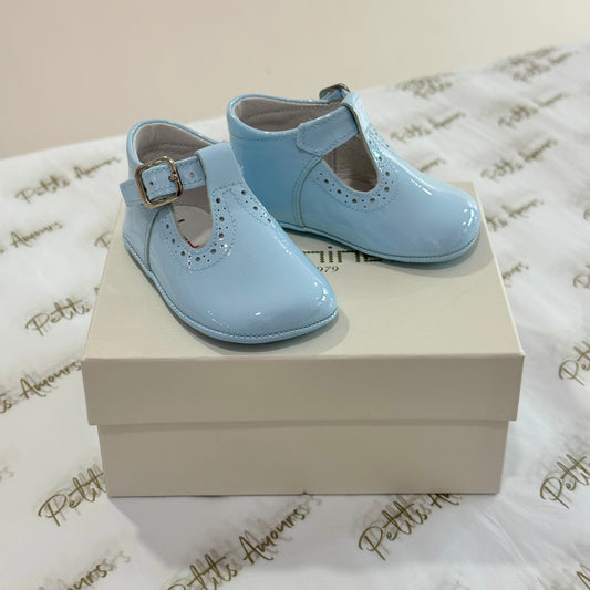 Blue Patent T-Bar Pram Shoes