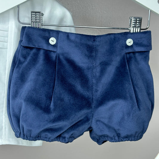 Navy Velvet Shorts Set