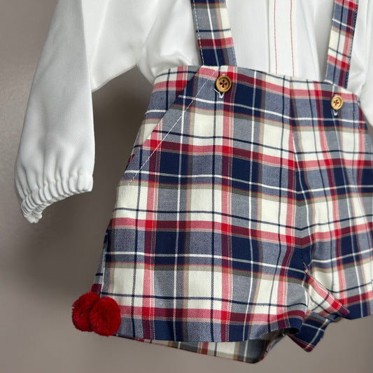 Navy Tartan Dungaree Shorts Set