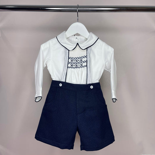 Navy Smocked Shorts Set