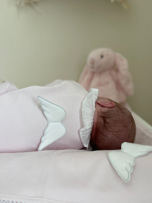 Pink Frilly Collar Cotton Angel Wing Babygrow