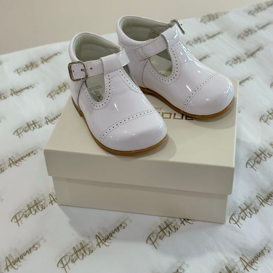 White Patent T-Bar Shoes