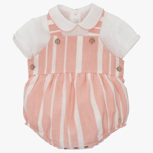 Salmon Stripe Dungaree Set