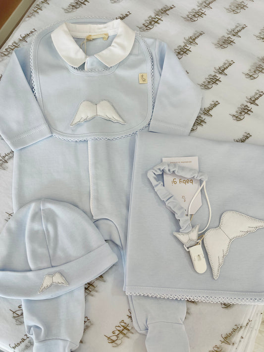Blue Cotton Angel Wing Babygrow