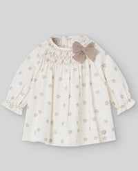 Beige Star Smocked Dress