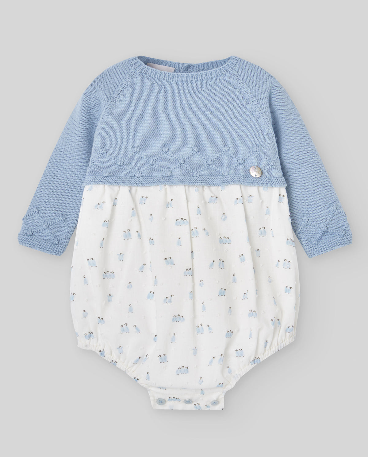 Blue Penguin Print Half Knit Romper