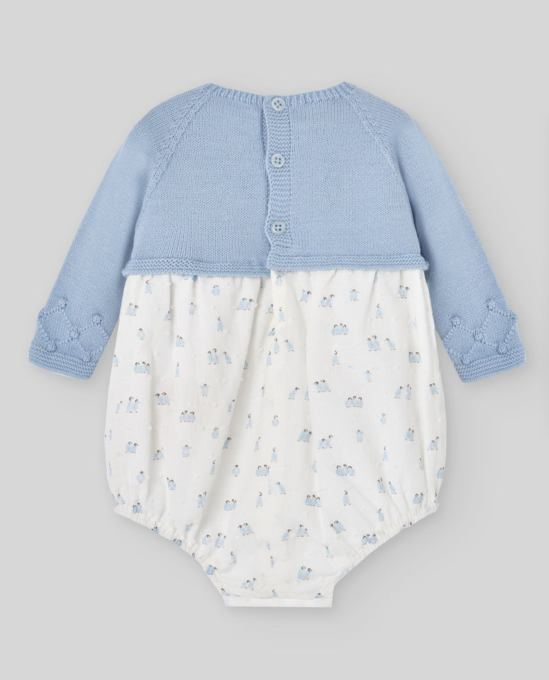 Blue Penguin Print Half Knit Romper