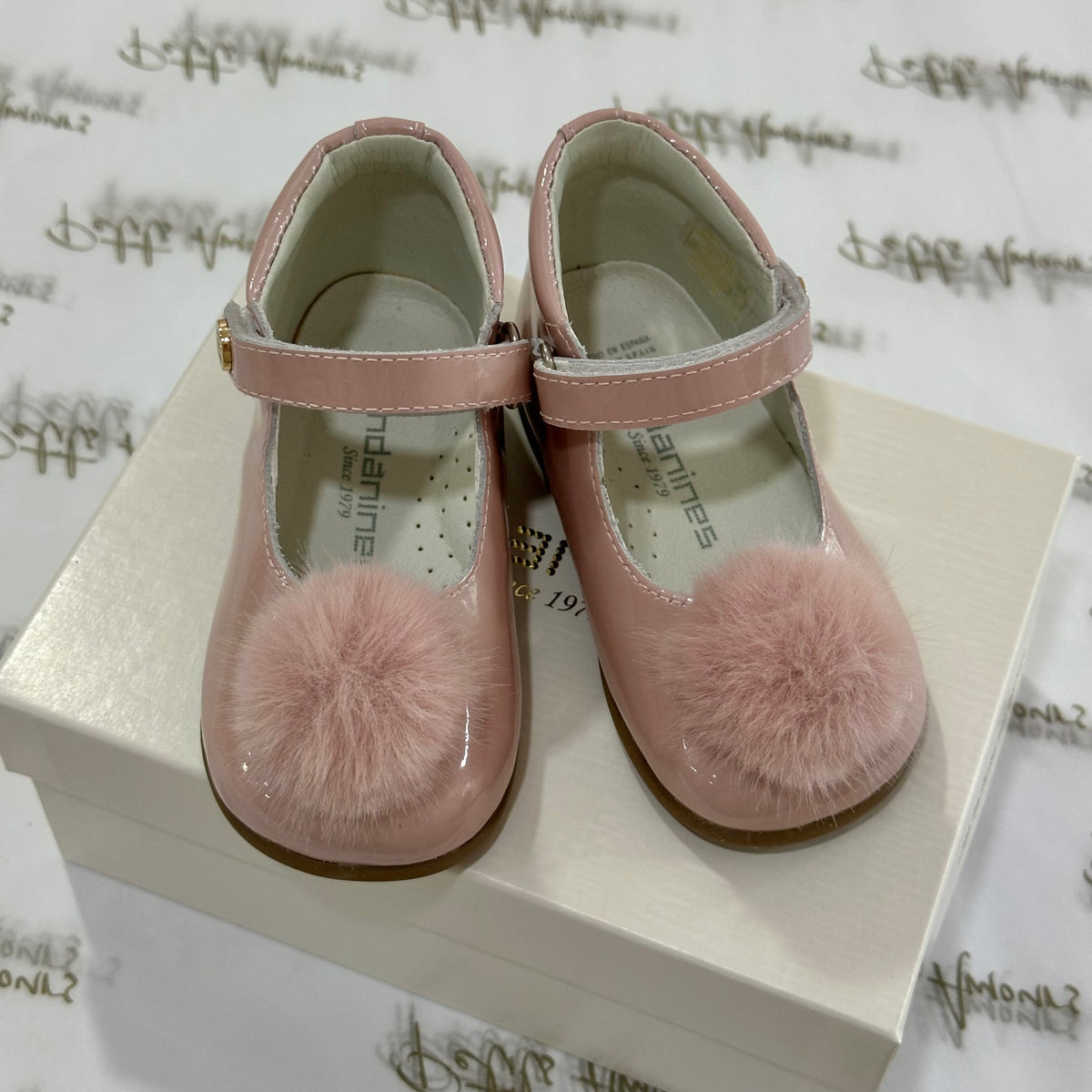 Pink Patent Leather Shoes With Pom