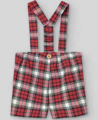 Red & Navy Tartan Dungaree Shorts