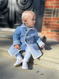 Boys Blue Marae Coat With Cream Trim