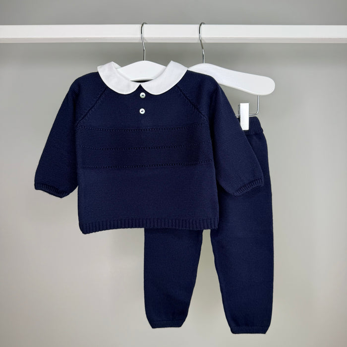 Navy Knitted Peter Pan Collar Tracksuit
