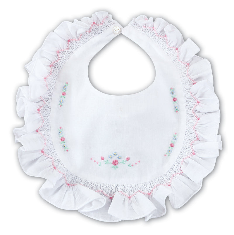 White & Pink Floral Frilly Bib