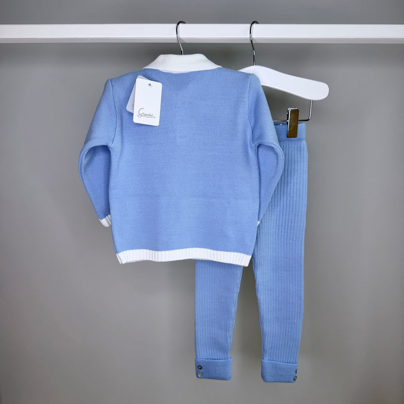 Blue Knitted Polo Tracksuit