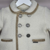 Boys Cream Marae Coat With Camel Trim