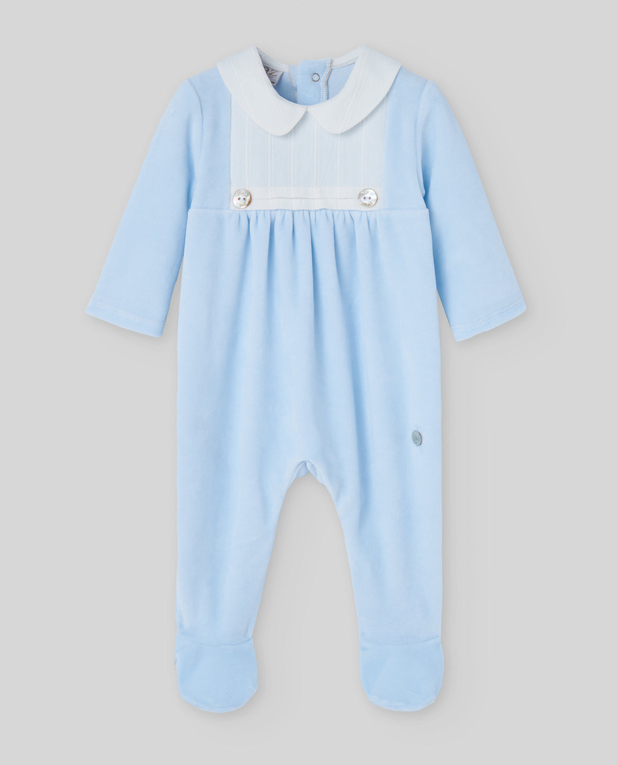 Blue Velour Babygrow with Collar