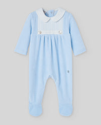 Blue Velour Babygrow with Collar