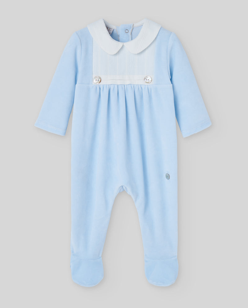Blue Velour Babygrow with Collar