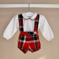 Boys Tartan Dungaree Shortie Set