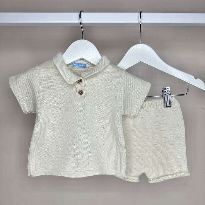 Beige Knitted Polo Set