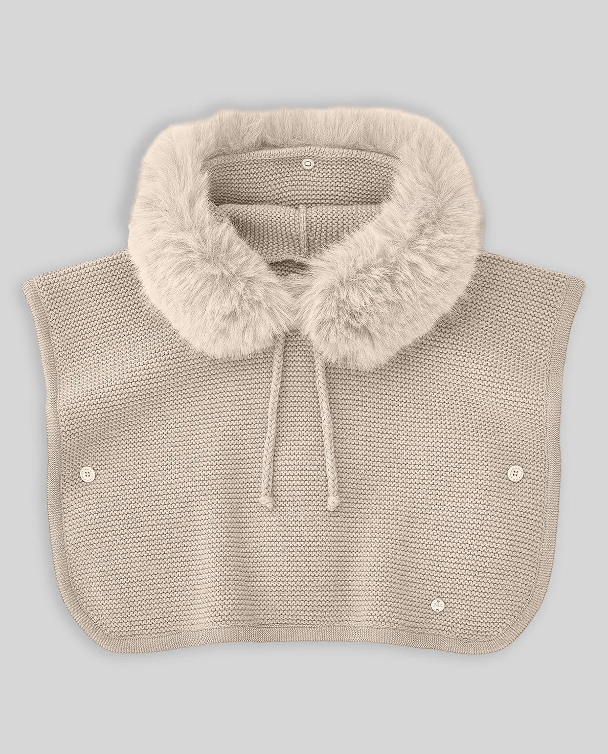 Beige Fur Trimmed Knitted Cape