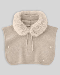 Beige Fur Trimmed Knitted Cape