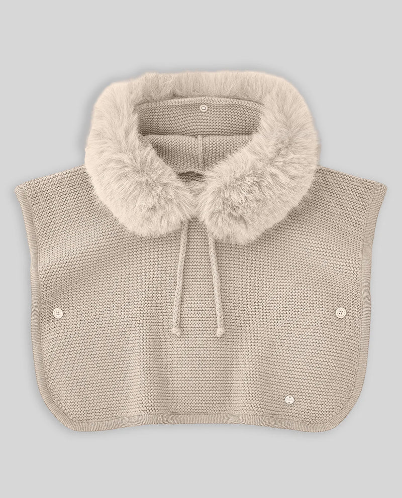 Beige Fur Trimmed Knitted Cape