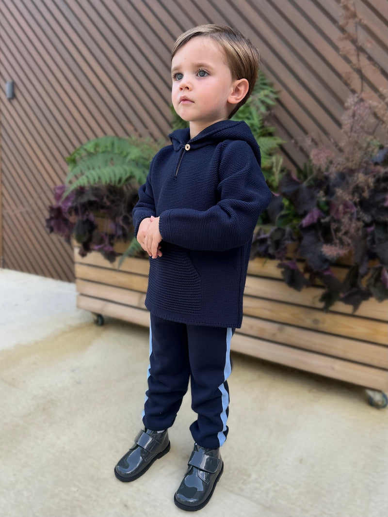 Navy Knitted Hoodie Tracksuit