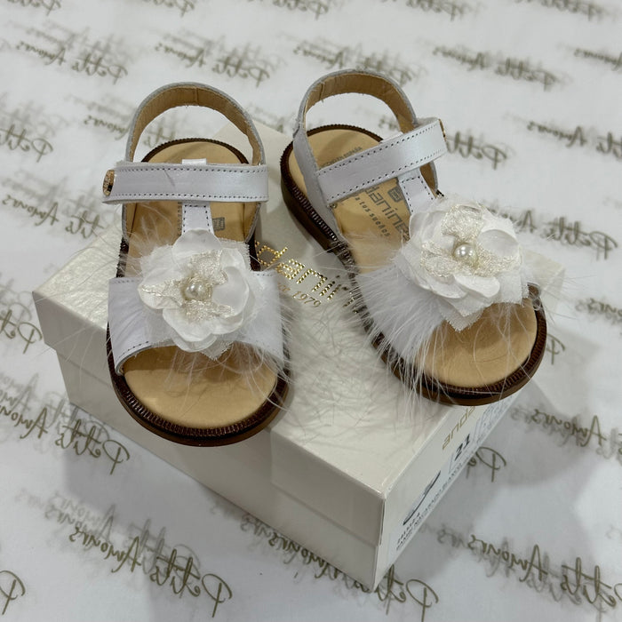 White Flower Leather Sandals