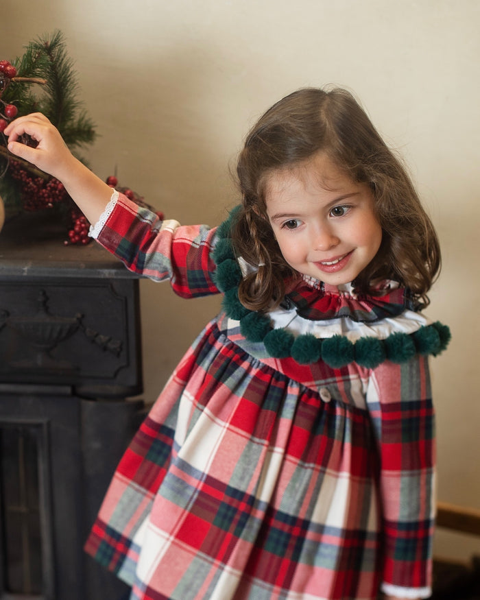 Red Tartan Pom Pom Dress