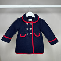 Girls Navy Marae Coat With Red Trim