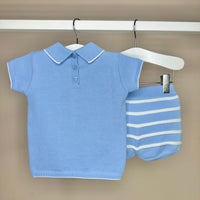 Blue Knitted Polo Set