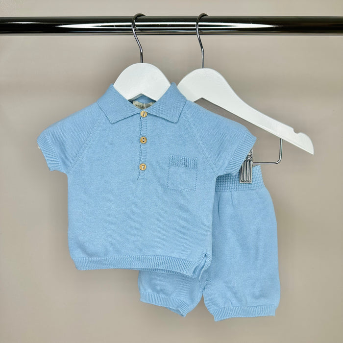Blue Knitted Classic Polo Set