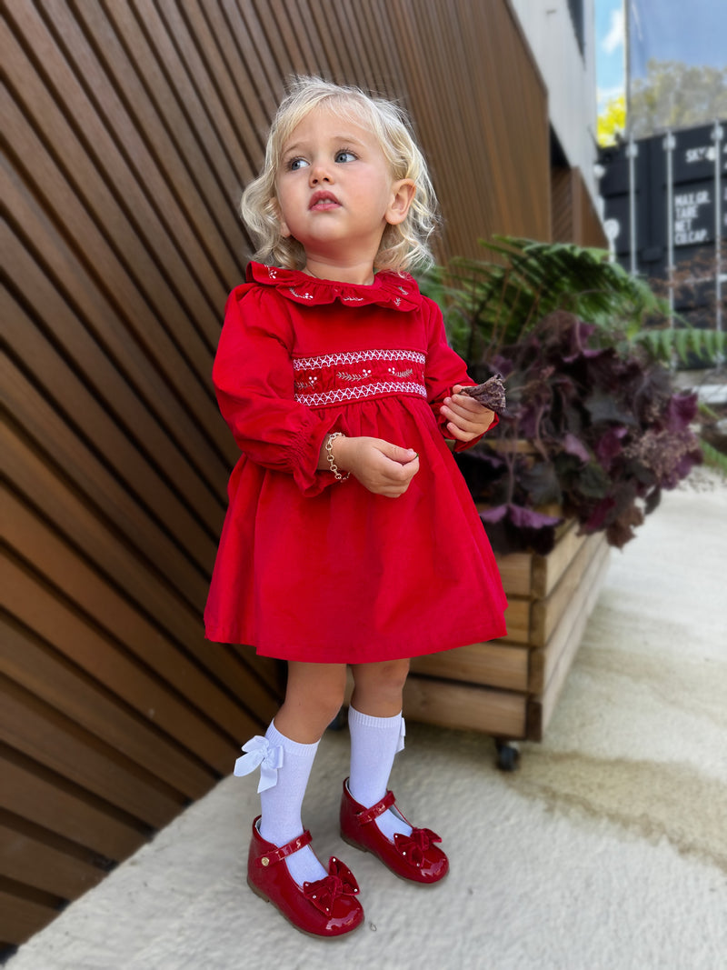 toddler red velvet dress Dark red Bow-Detail Velour Dress for kids