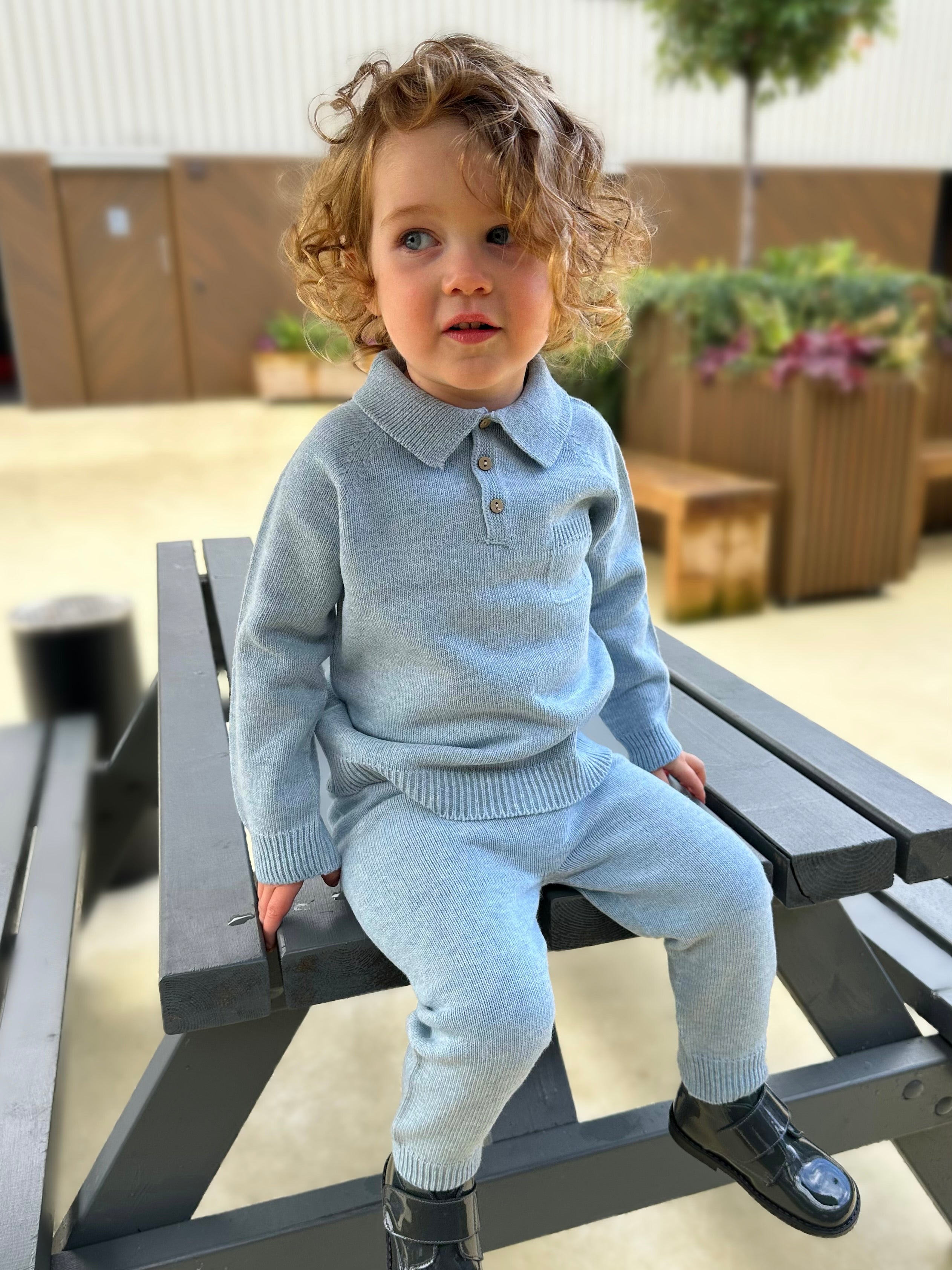 Blue Knitted Polo Tracksuit Petits Amours