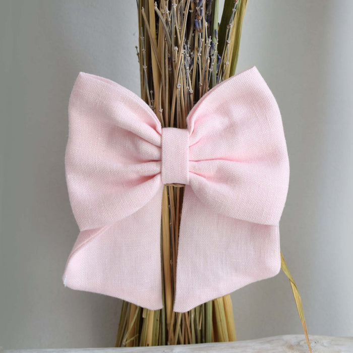 Pink Linen Large Hair Bow Clip