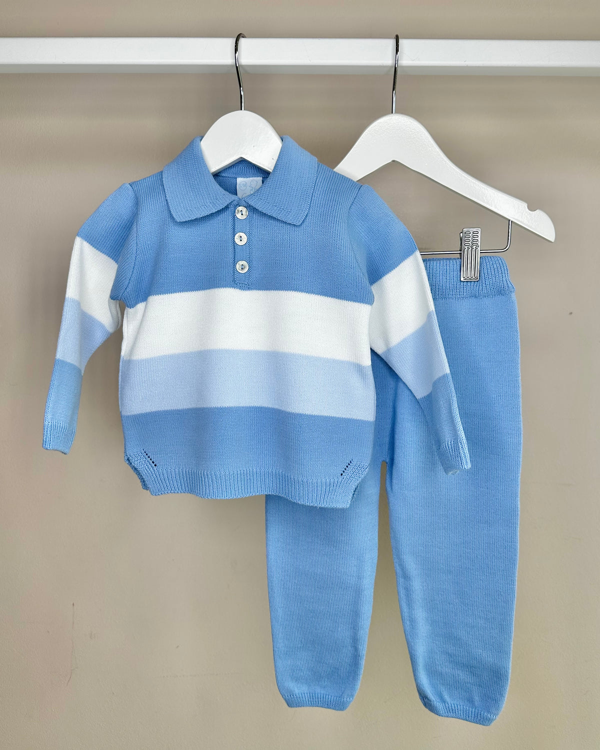 Blue, Baby Blue & White Striped Polo Tracksuit