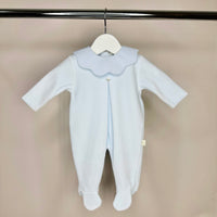 Blue Velour Scallop Babygrow