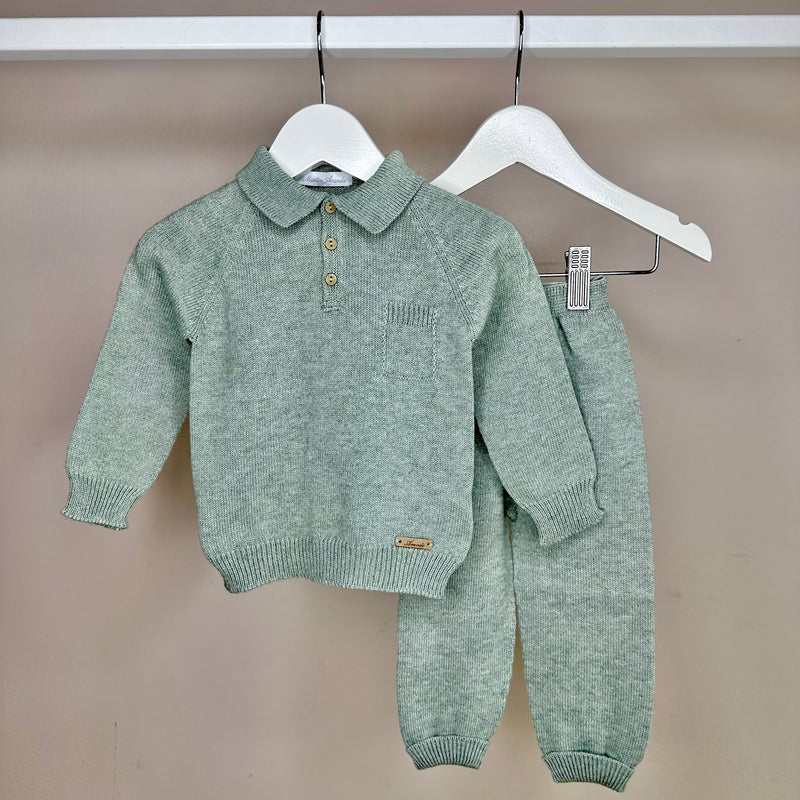 Green Knitted Polo Tracksuit