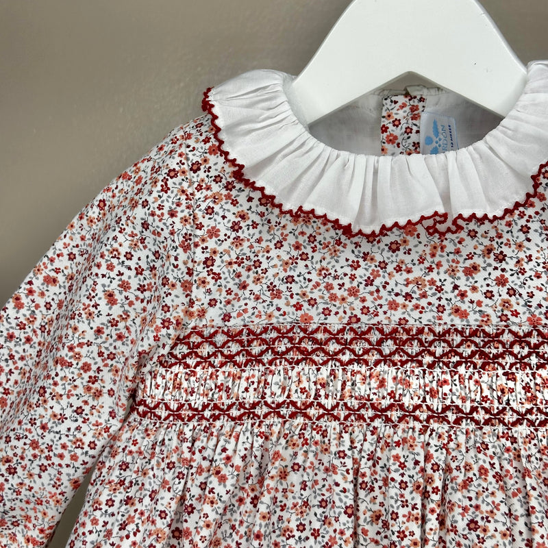 Red Floral Smocked Dress