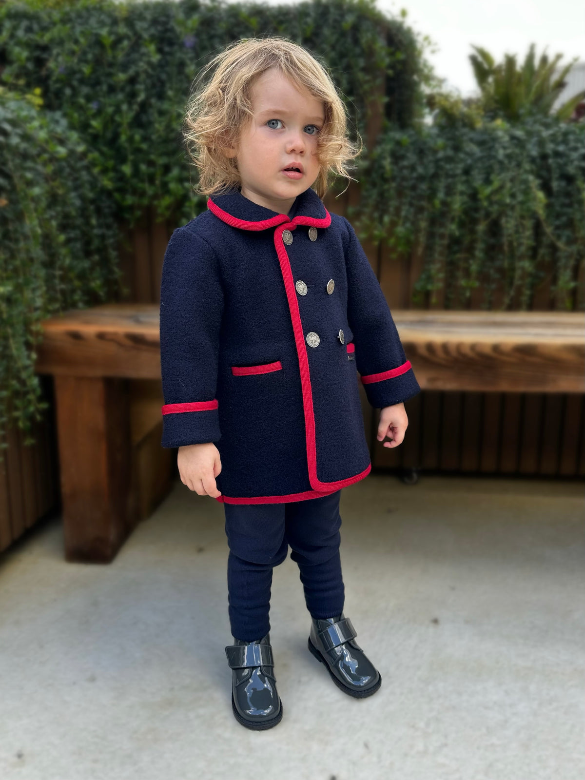 Boys Navy Marae Coat With Red Trim