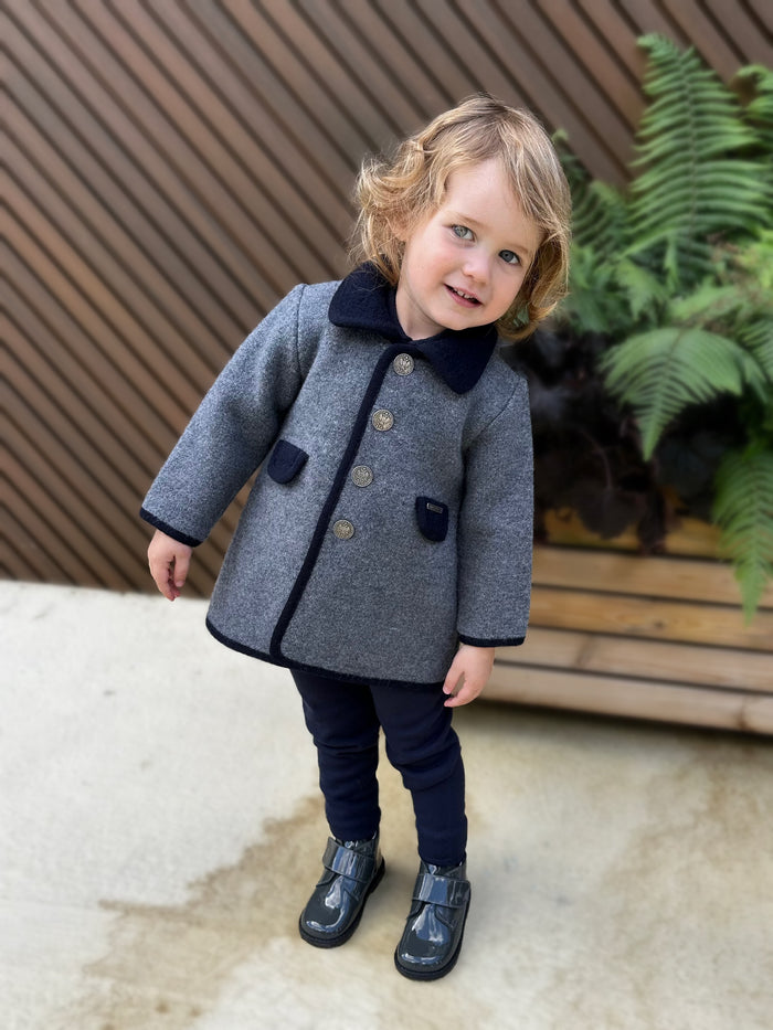 Grey Marae Coat With Navy Trim